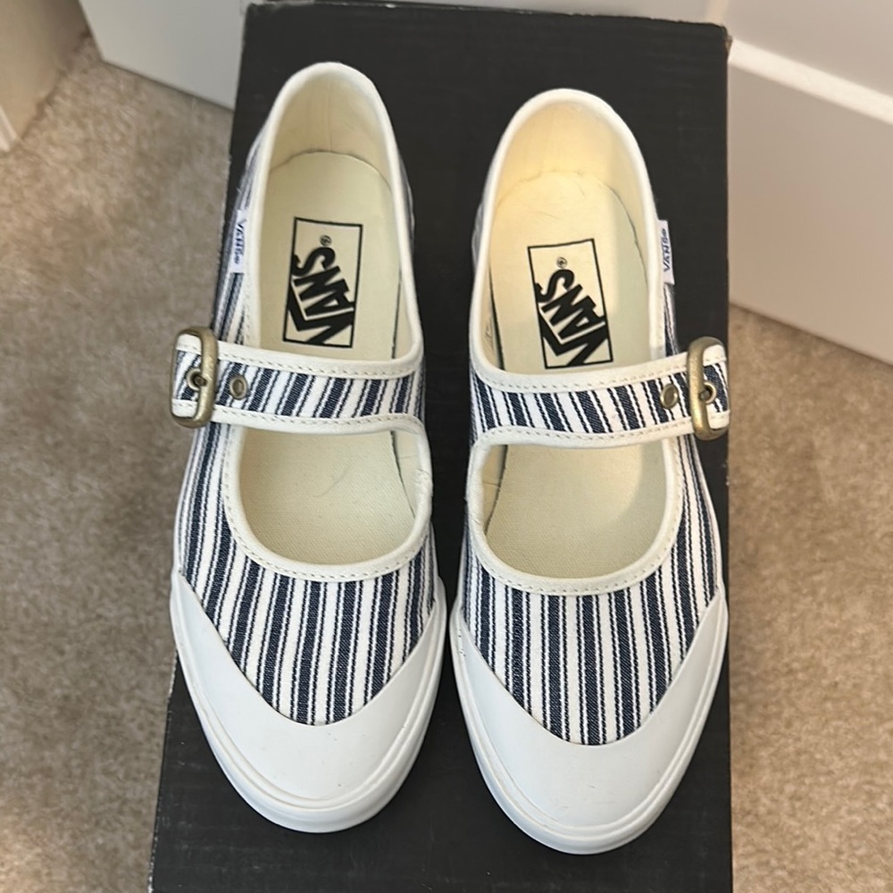 Vans Blue and White Mary Jane’s with Stripes